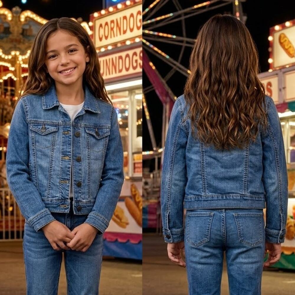 Old Navy Blue Denim Jean Jacket Long Sleeve Stretch Size Girls Medium 8